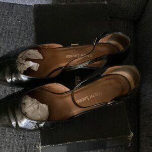 Preowned Black pattern Ralph Lauren ankle strap pump-7M-heels